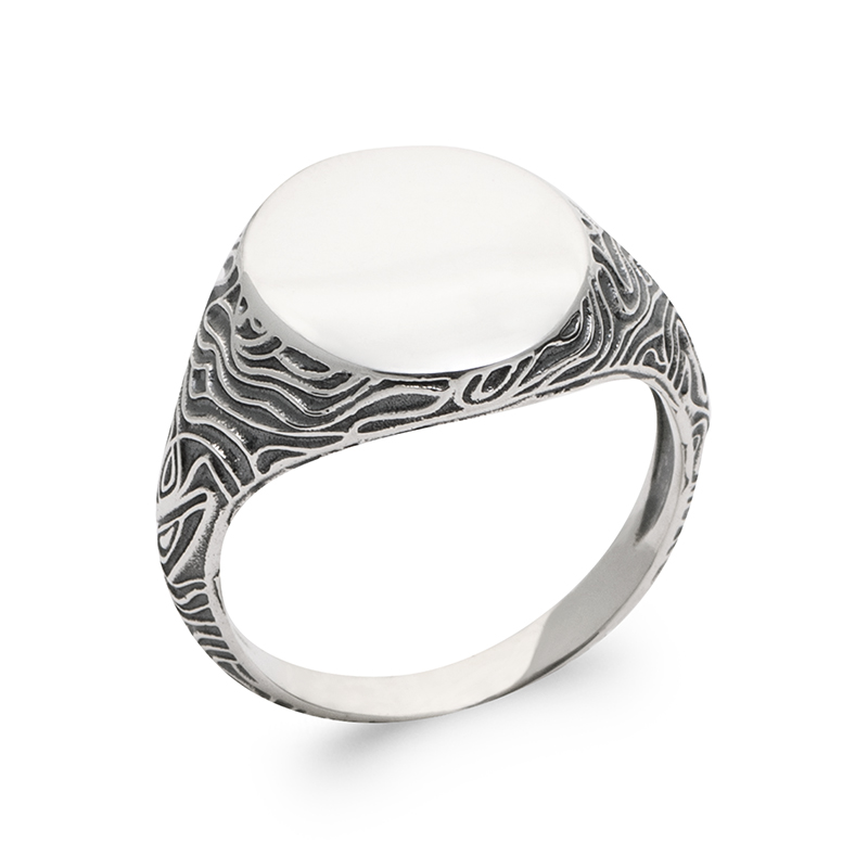 Chevalière Argent 925 Homme Lisse & Gravures
