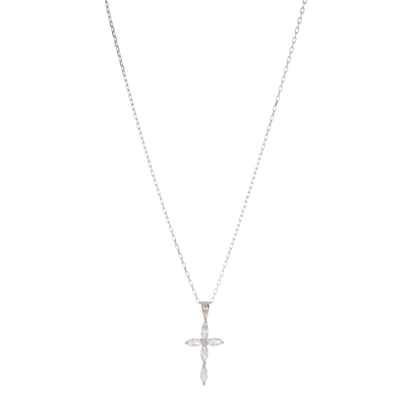 Collier Argent 925 Croix Navette Zircons