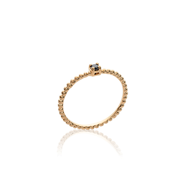 Bague Plaqué Or Solitaire Noir