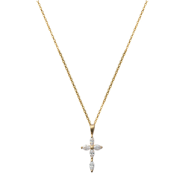 Collier Plaqué Or Croix Navettes Zircons