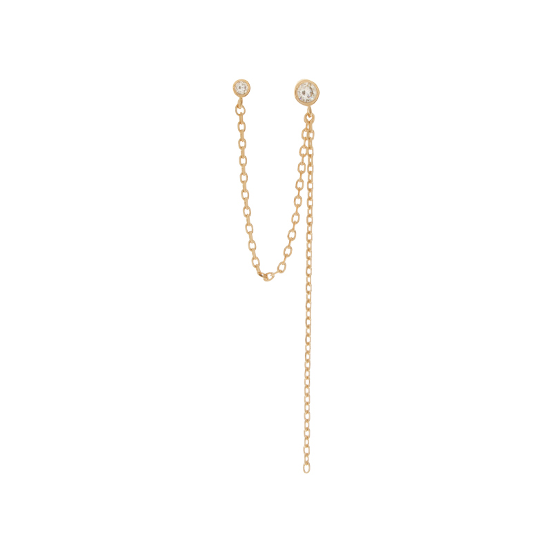 Boucle d'Oreille à l'Unité Plaqué Or 2 Chaine Zirc